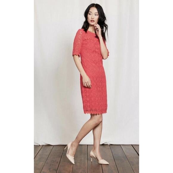 Boden Womens Dress Size 14R Coral Poppy Lace Shift Wedding Guest - Picture 1 of 6